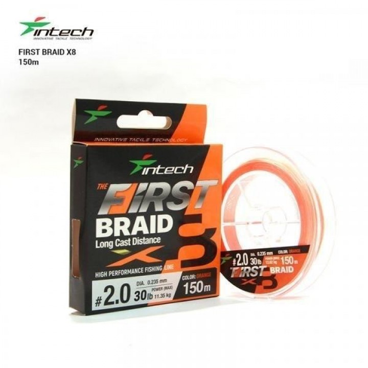 Плетёный шнур Intech First Braid PE X8 Orange 150m 2,5 (0,265мм) 16.34 кг